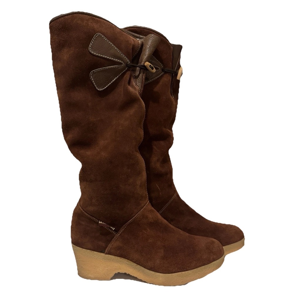 LAMONDIALE‎ vintage Italian Brown Suede Wedge Knee High Boots Size 10